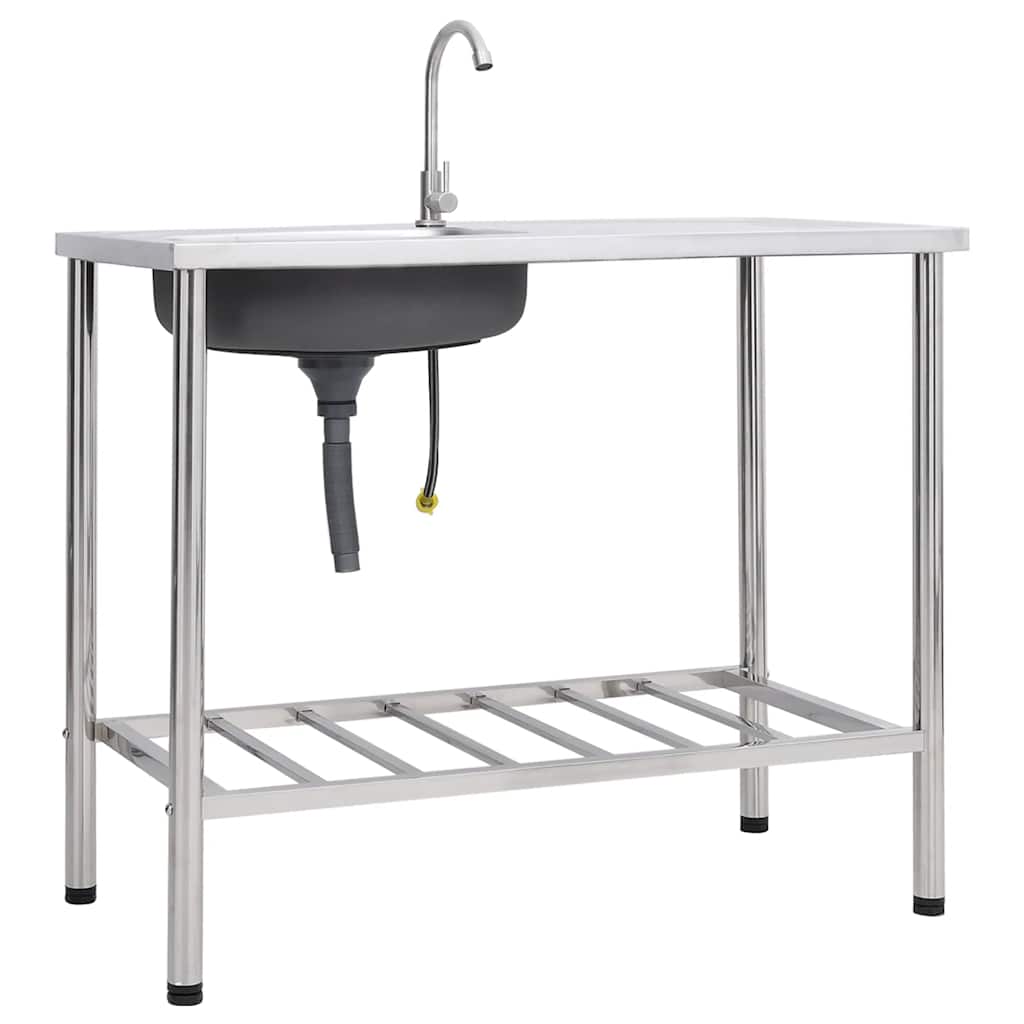 Vidaxl Camping Gutter Single Bowl med rustfrit stålhane