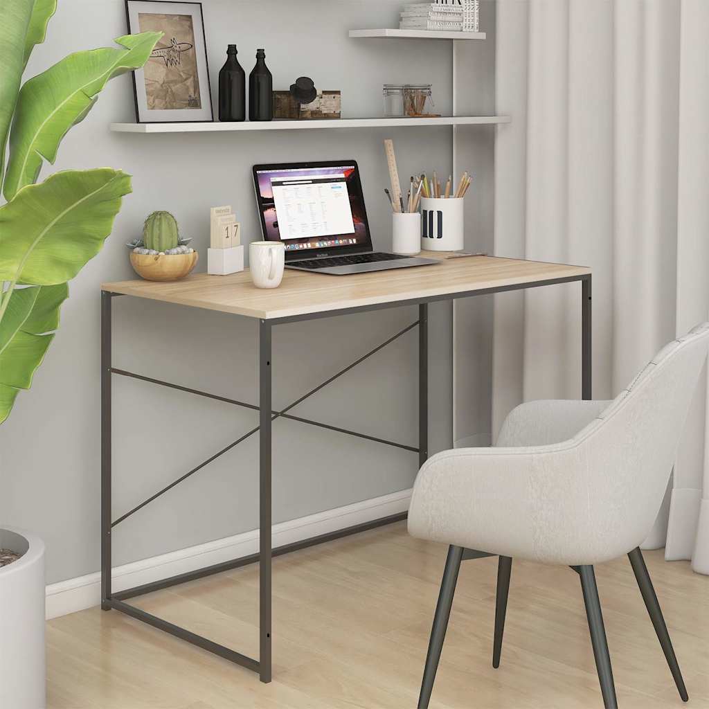 Vidaxl computerbureau 110x60x70 cm bewerkt hout zwart en eikenkleurig