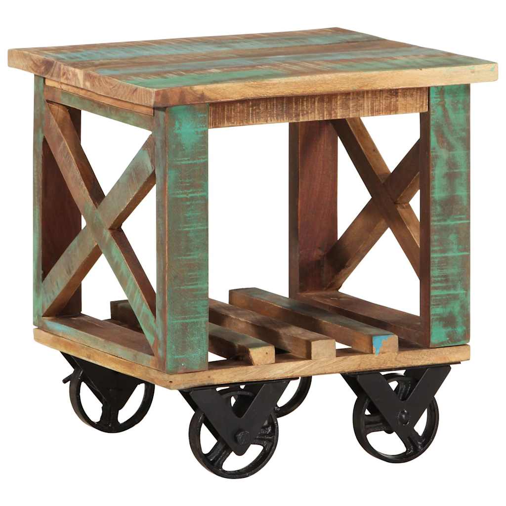 Vidaxl bijzettafel met wielen 40x40x42 cm massief gerecycled hout