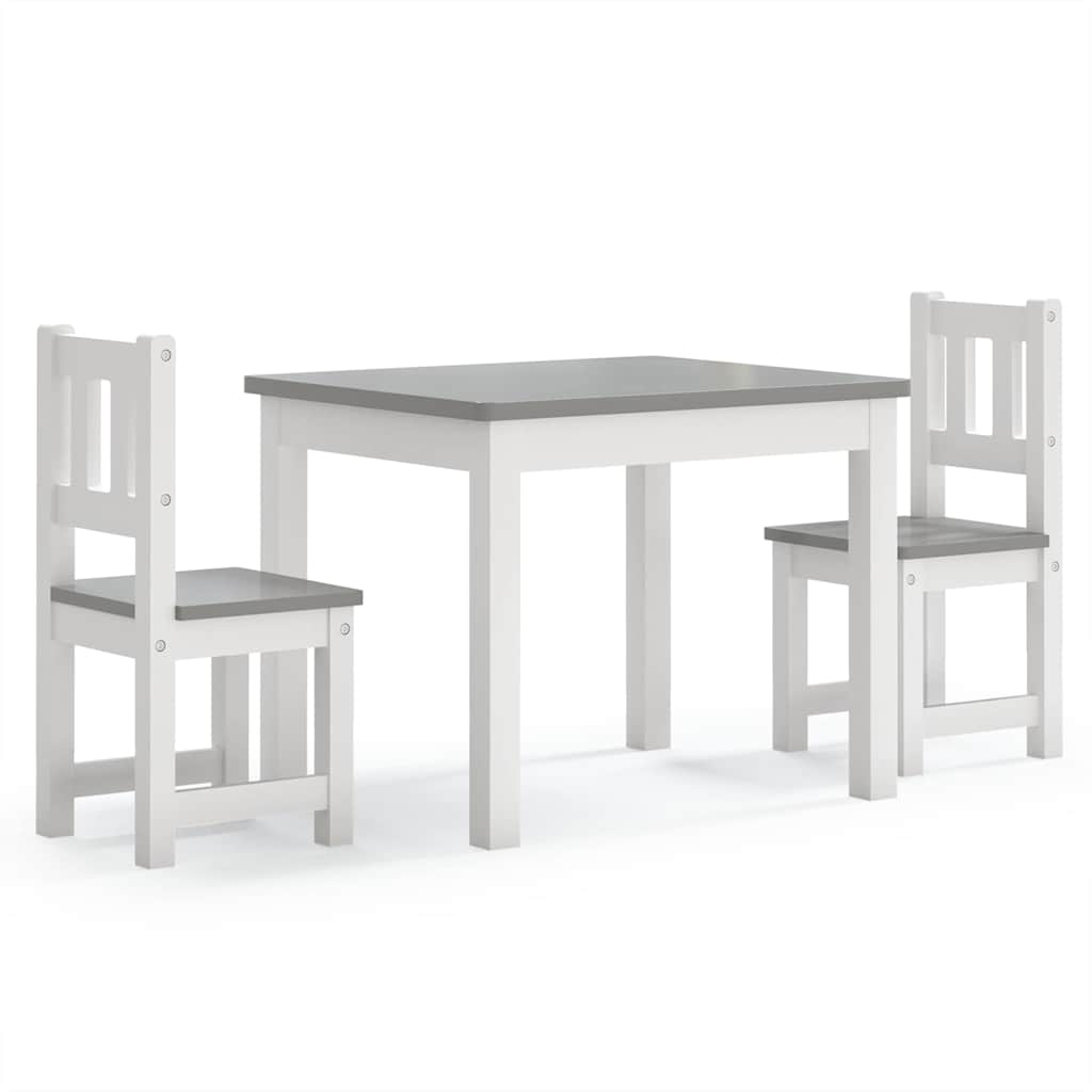 Vidaxl 3-delige kindertafel- en stoelenset mdf wit en grijs