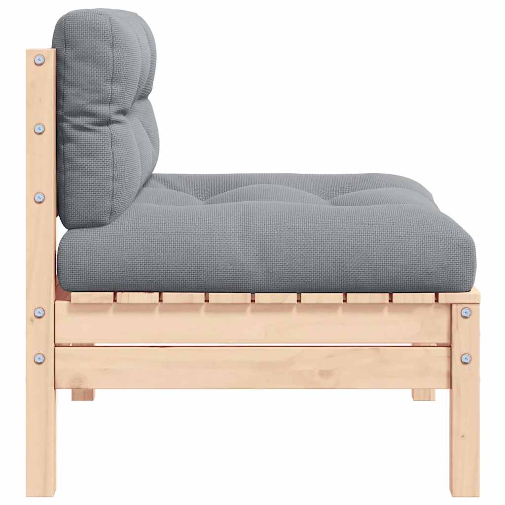 Vidaxl tuinmiddenbank met grijze kussens massief grenenhout