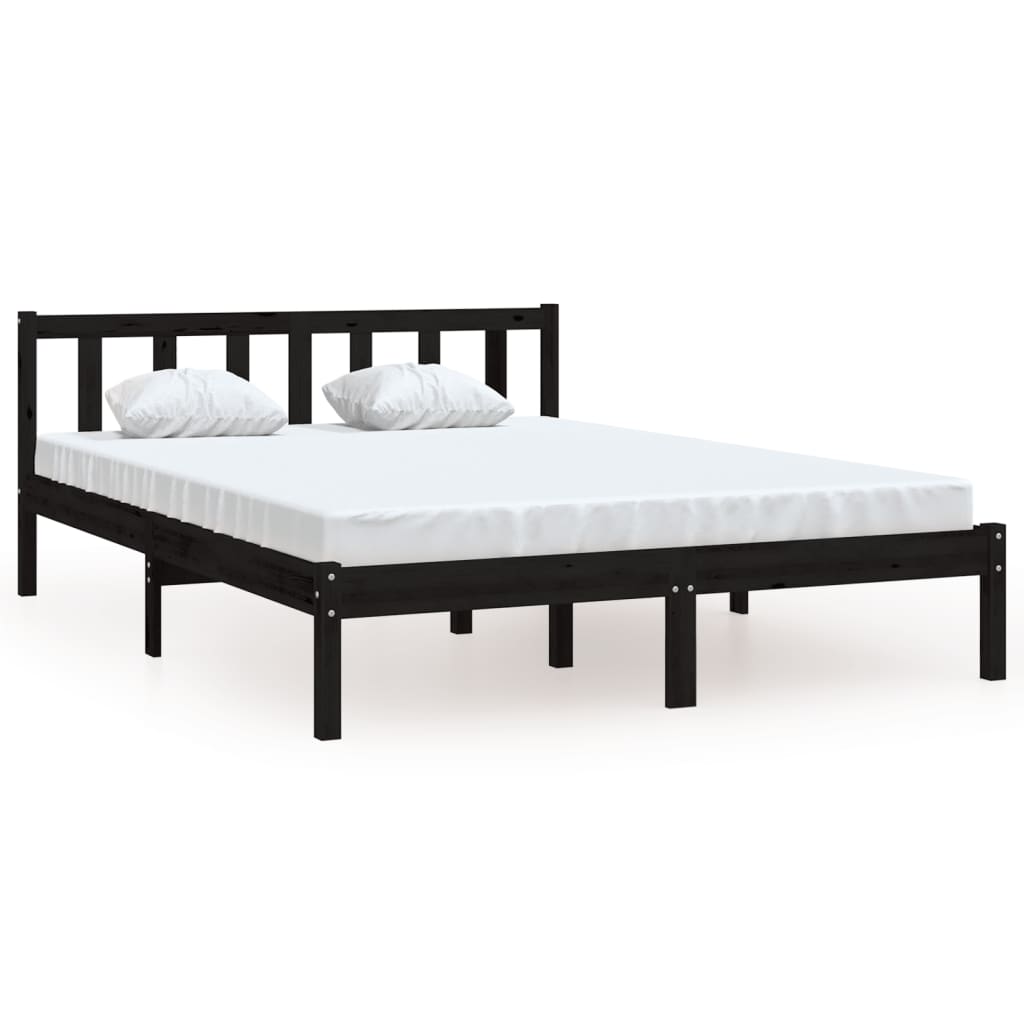 Vidaxl bedframe massief grenenhout zwart 135x190 cm