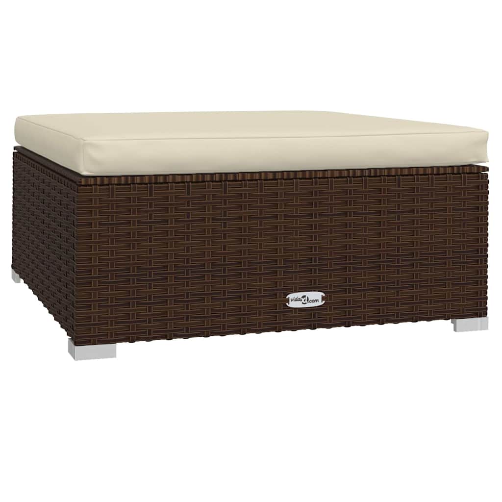Vidaxl voetensteun met kussen 70x70x30 cm poly rattan bruin