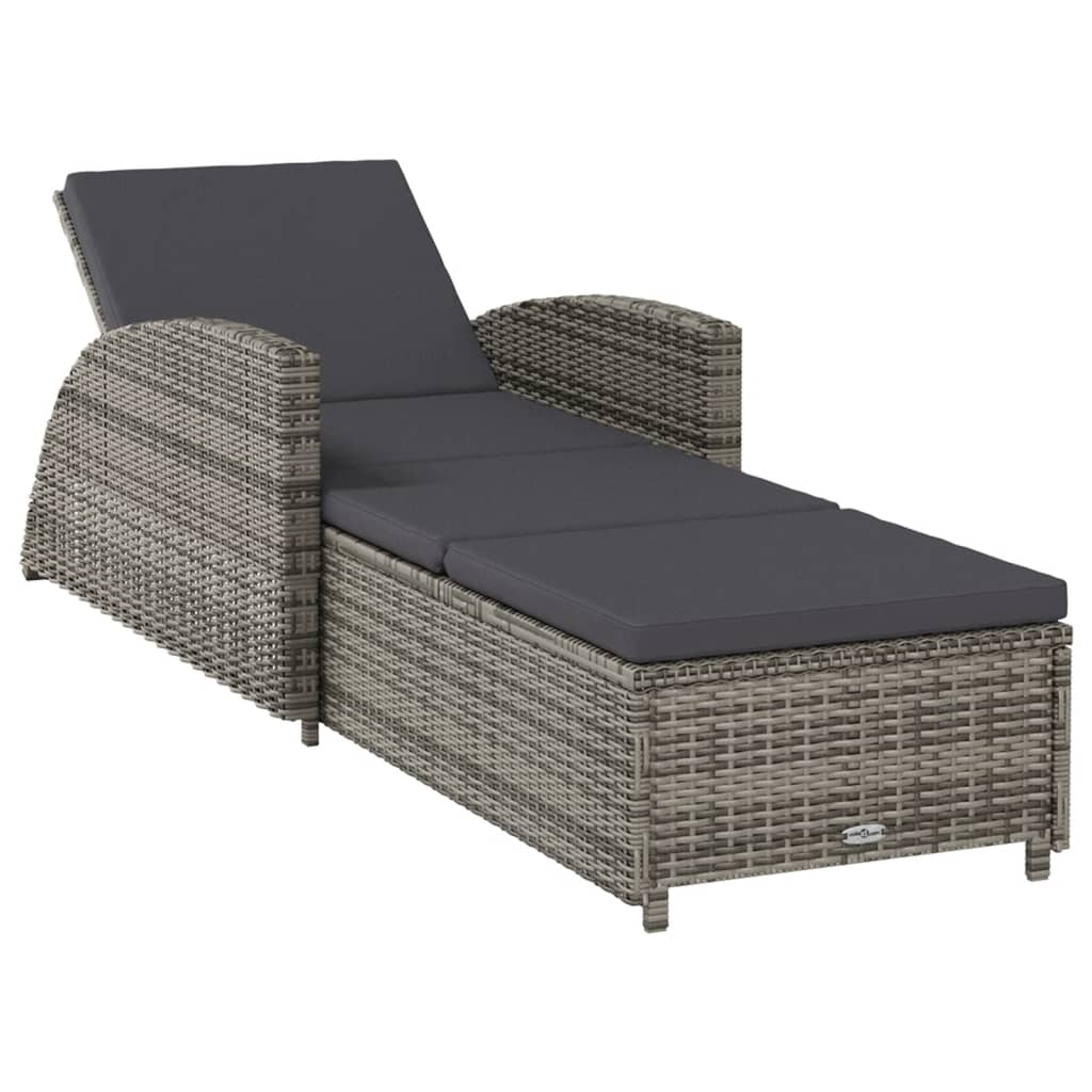 Vidaxl ligbed met donkergrijs kussen poly rattan grijs