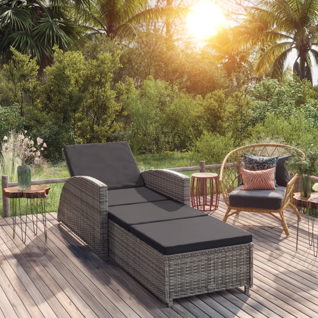 Vidaxl ligbed met donkergrijs kussen poly rattan grijs
