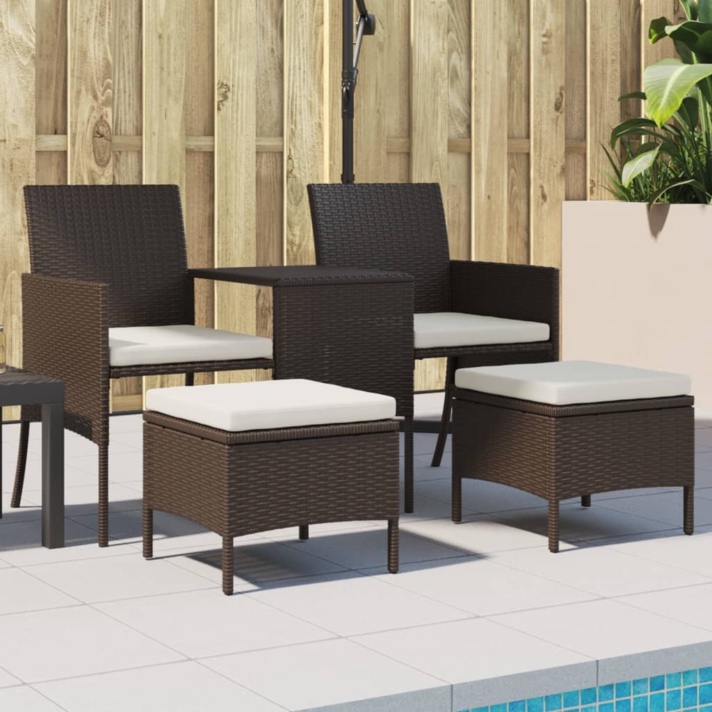 Vidaxl tuinbank 2-zits met tafel en voetenbanken poly rattan bruin