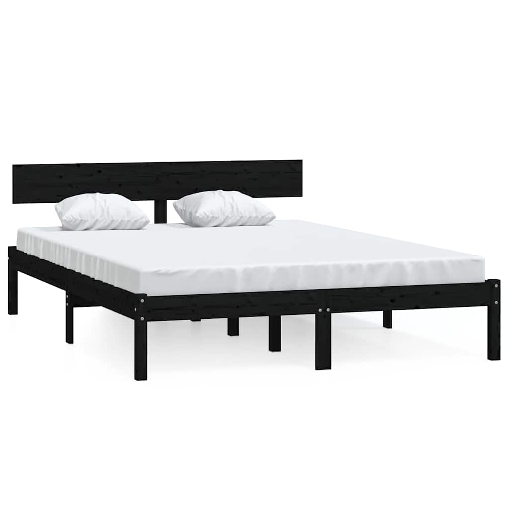 Vidaxl bedframe massief grenenhout zwart 135x190 cm
