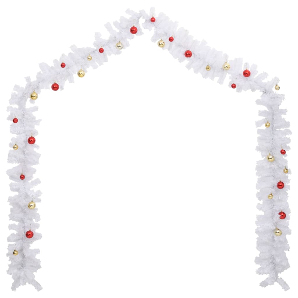 Vidaxl Christmas Garland dekoreret med julekugler 5 m hvid