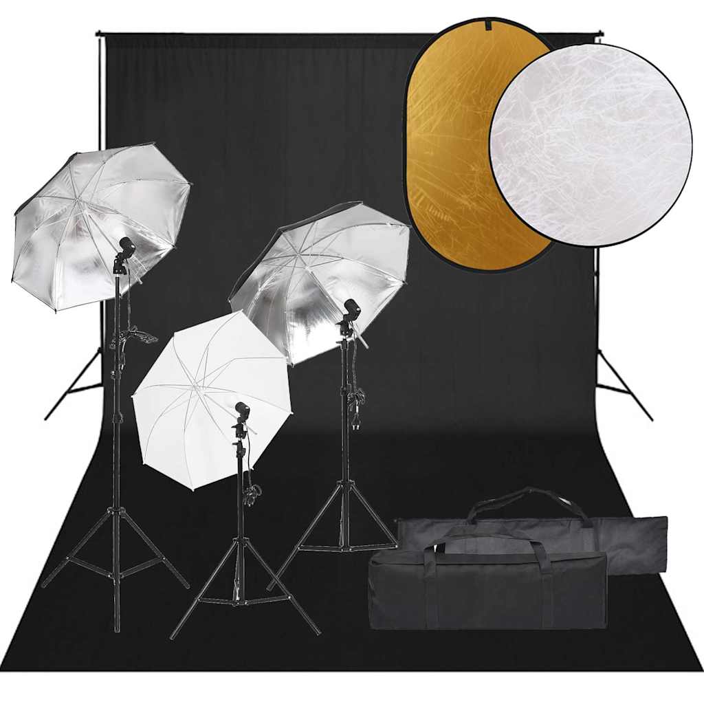 Vidaxxl fotostudiesæt med lyssæt, baggrund og reflektor