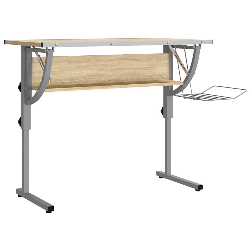 Vidaxl tekentafel 110x53x(58-87) cm bewerkt hout en staal eiken grijs