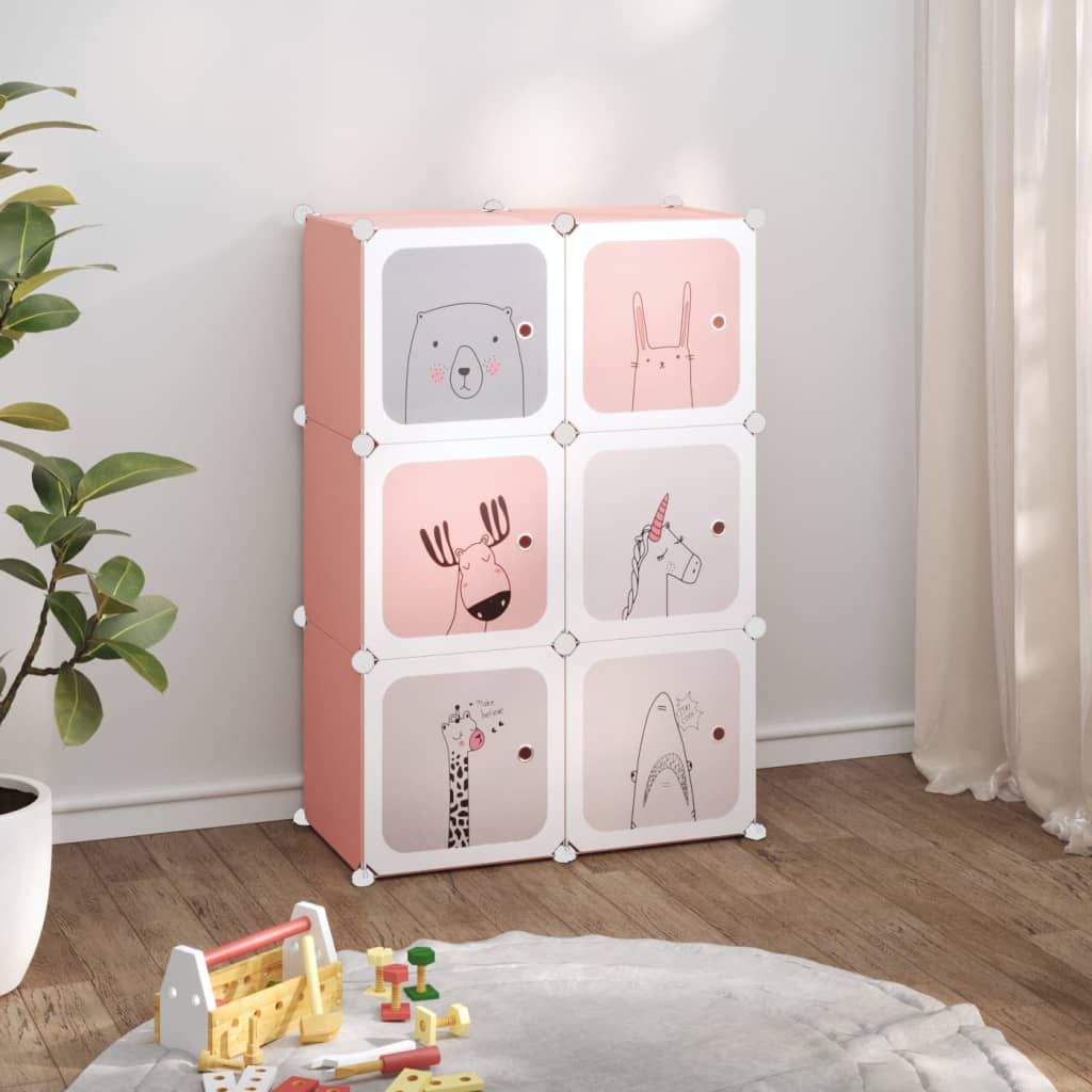 Vidaxl Børneopbevaringsmøbler med 6 rum polypropen pink