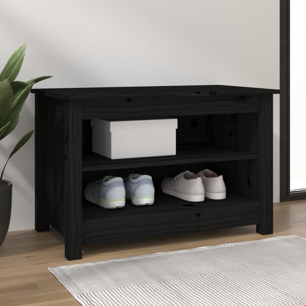Vidaxl Shoes Bank 70x38x45,5 cm Solid fyrretræ sort