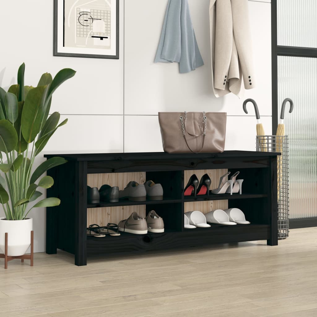 Vidaxl sko sofa 110x38x45,5 cm Solid fyrretræ sort