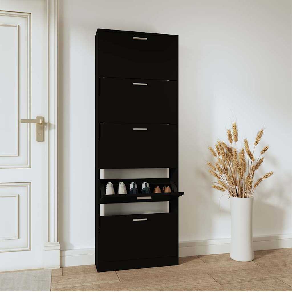Vidaxl Shoe Cabinet 59x17x169 cm forarbejdet træ sort