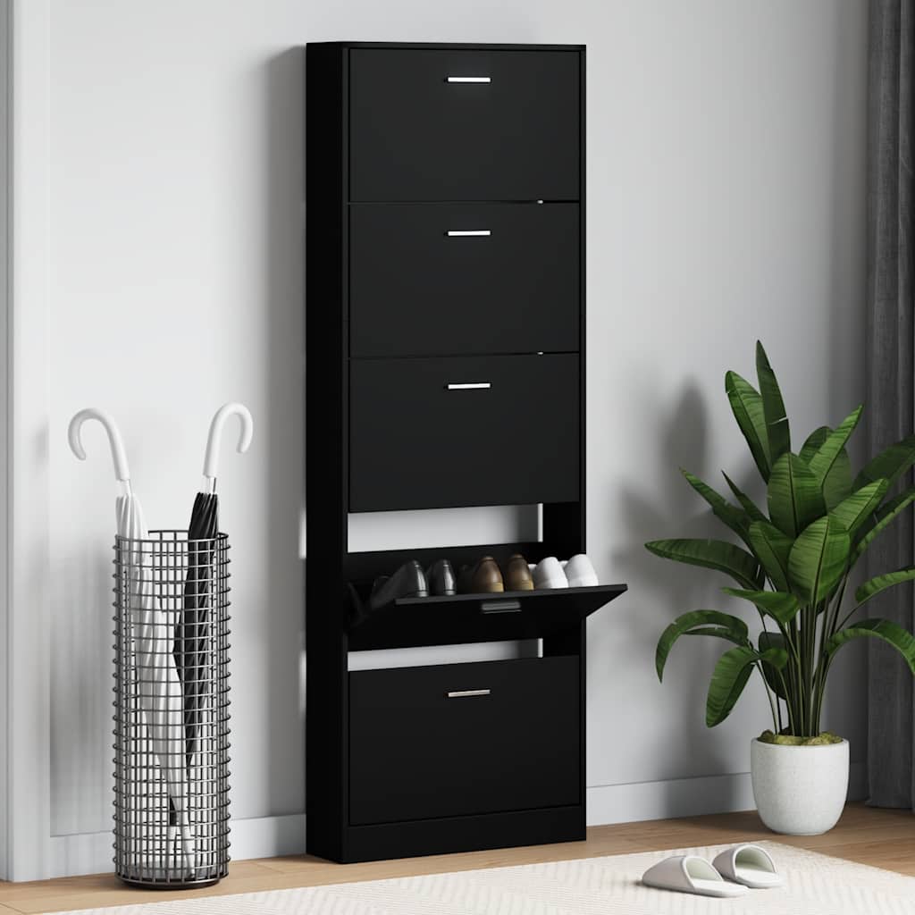 Vidaxl Shoe Cabinet 59x17x169 cm forarbejdet træ sort