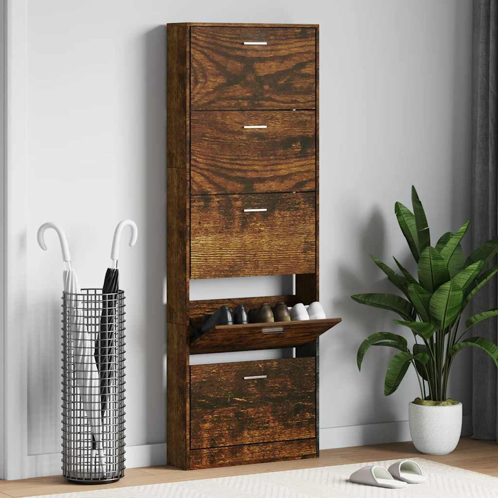 Vidaxl Shoe Cabinet 59x17x169 cm Property Wood Røget eg Farvet