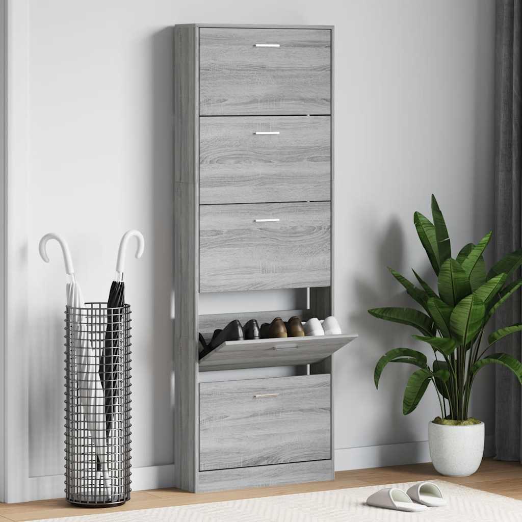 Vidaxl Shoe Cabinet 59x17x169 cm Property Wood Grey Sonoma Oak Color