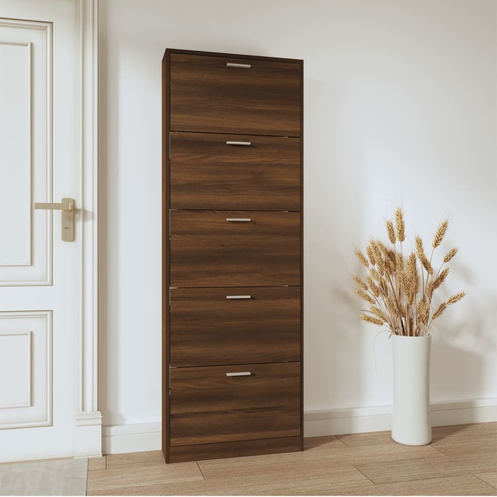 Vidaxl Shoe Cabinet 59x17x169 cm Property Wood Brown Oak Color