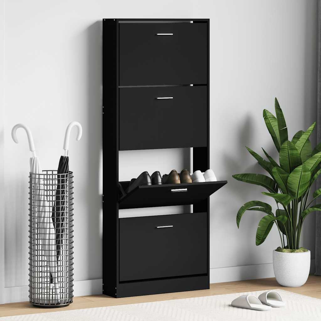 Vidaxl Shoe Cabinet 59x17x150 cm Property Wood Black