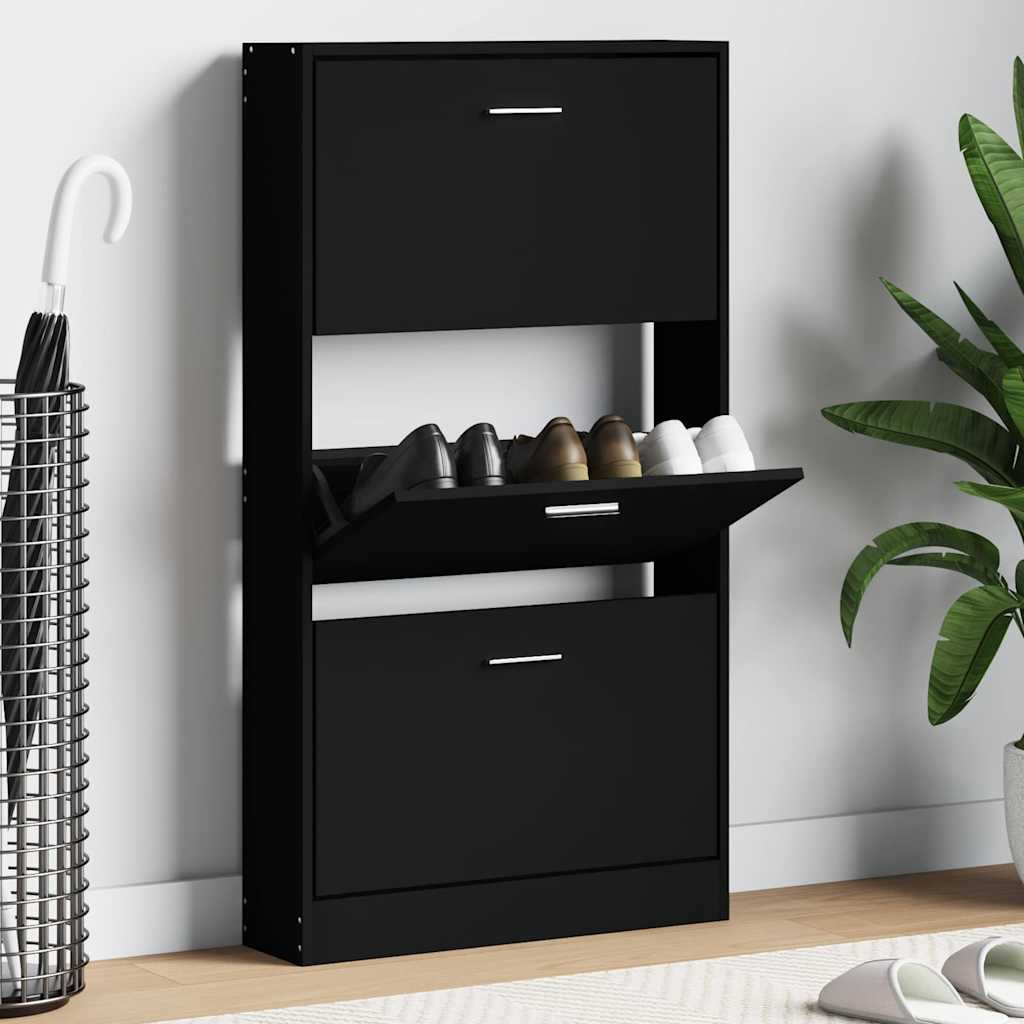 Vidaxl Shoe Cabinet 59x17x108 cm Property Wood Black