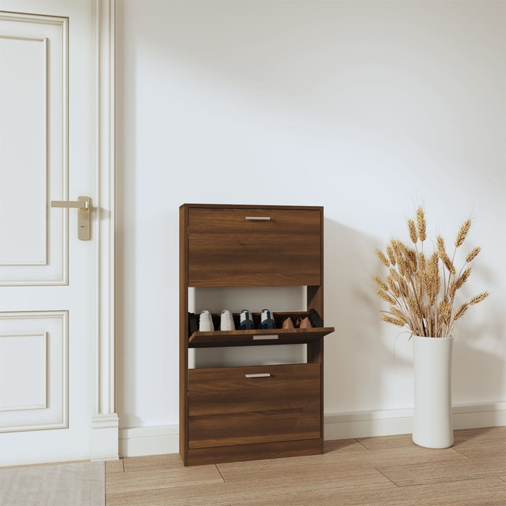 Vidaxl Shoe Cabinet 59x17x108 cm skåret træbrun eg farve