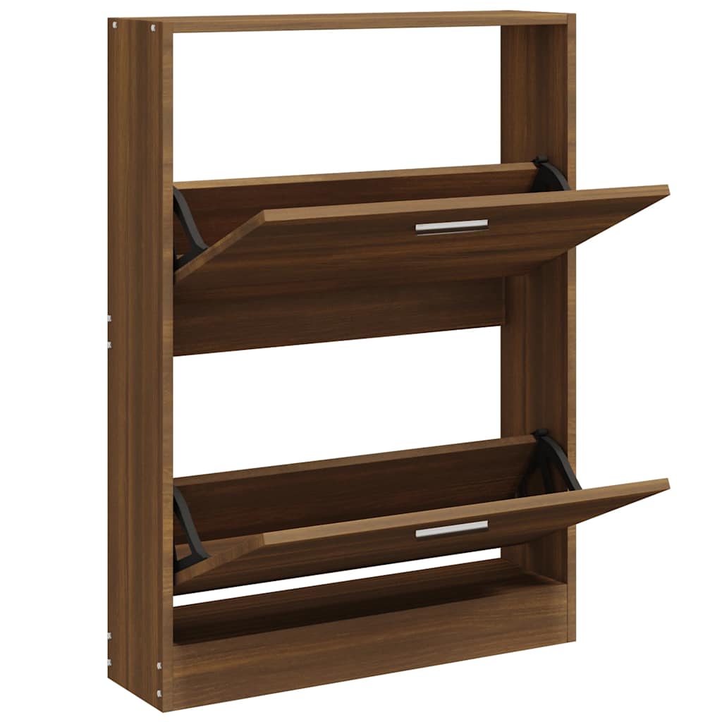 Vidaxl Shoe Cabinet 59x17x81 cm skåret træbrun eg farve