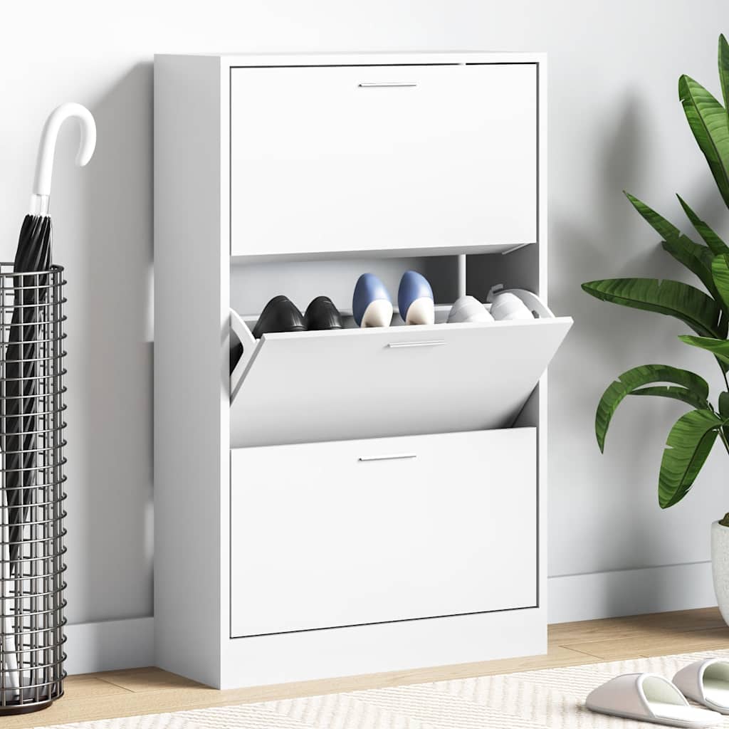 Vidaxl Shoe Cabinet 63x24x103 cm forarbejdet træhvide