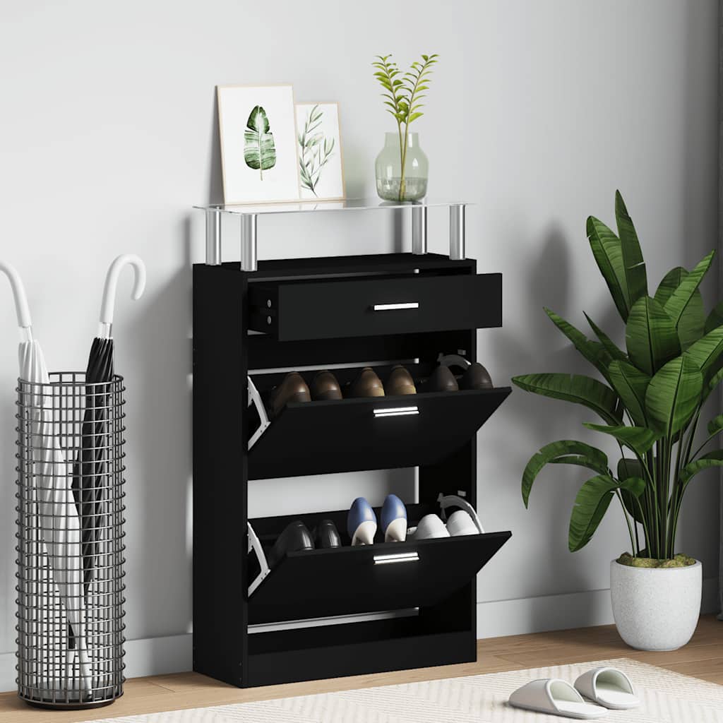 Vidaxl Shoe Cabinet 63x24x104 cm Property Wood Black