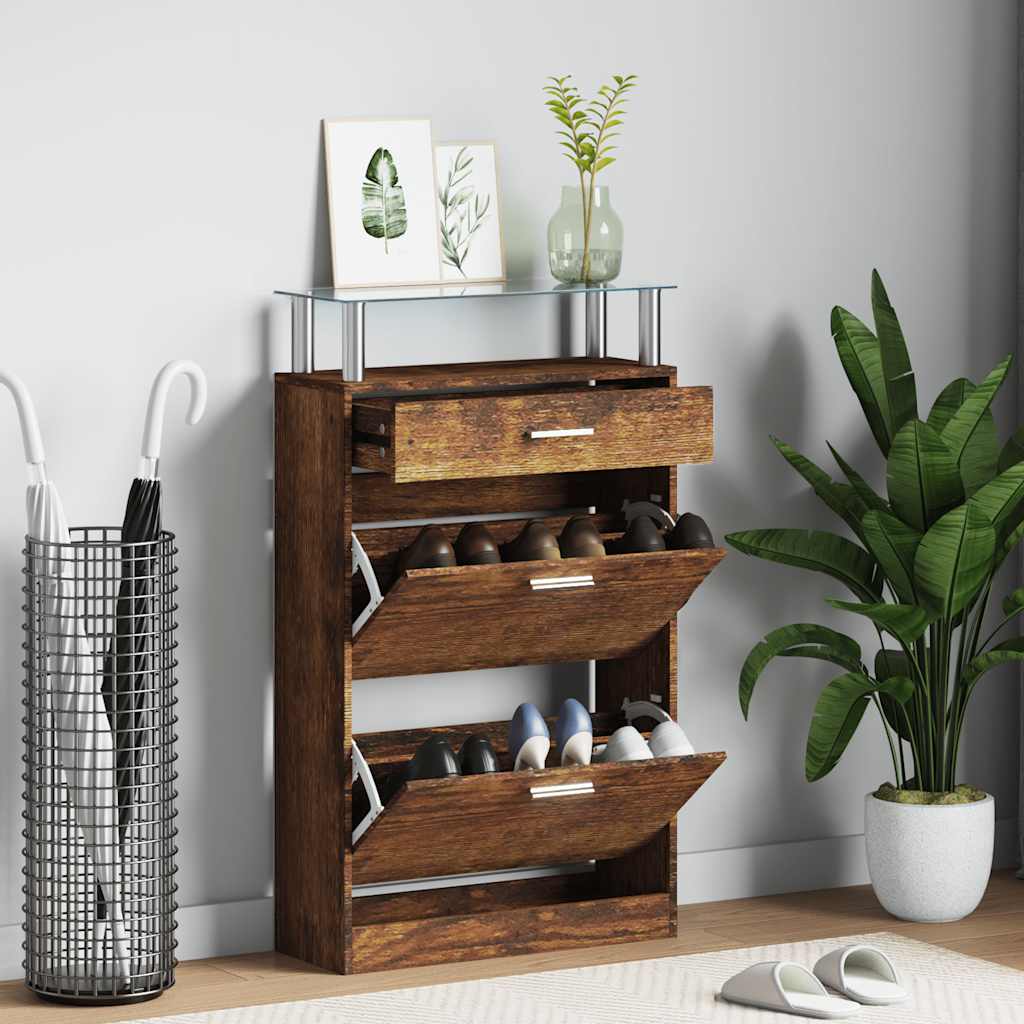 Vidaxl Shoe Cabinet 63x24x104 cm Forarbejdet træ Røget eg Farvet