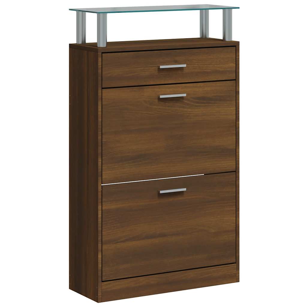 Vidaxl Shoe Cabinet 63x24x104 cm skåret træbrun eg farve