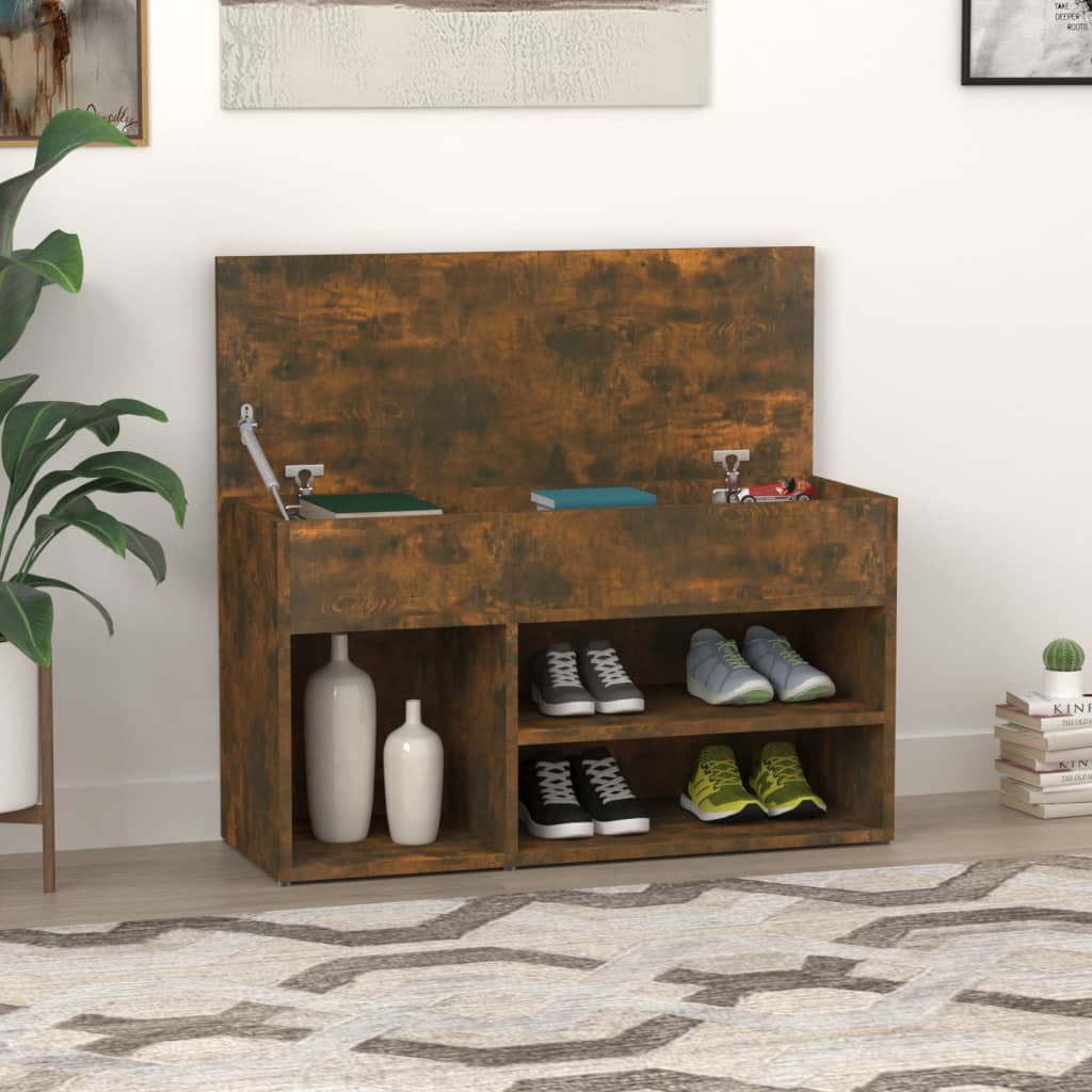 Vidaxl Shoe Bench 80x30x45 cm Forarbejdet træ Røget eg Farvet