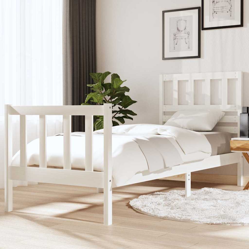 Vidaxl bedframe massief hout wit 75x190 cm