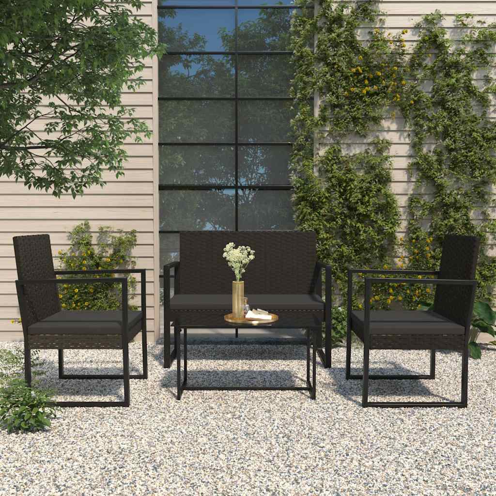 Vidaxl 4-delige loungeset met kussens poly rattan zwart
