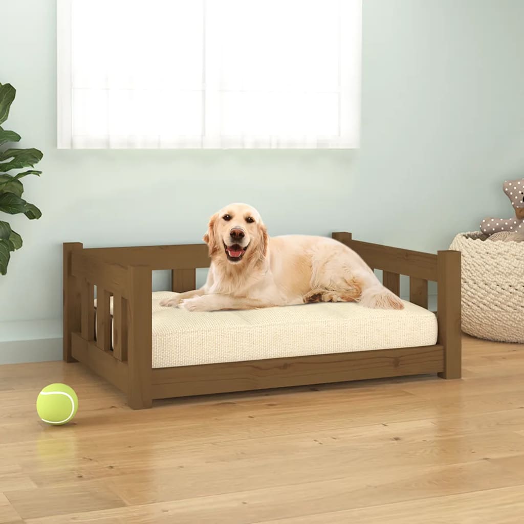 Vidaxl Dog Basket 75.5x55.5x28 cm Solid fyrretræ Honningbrun