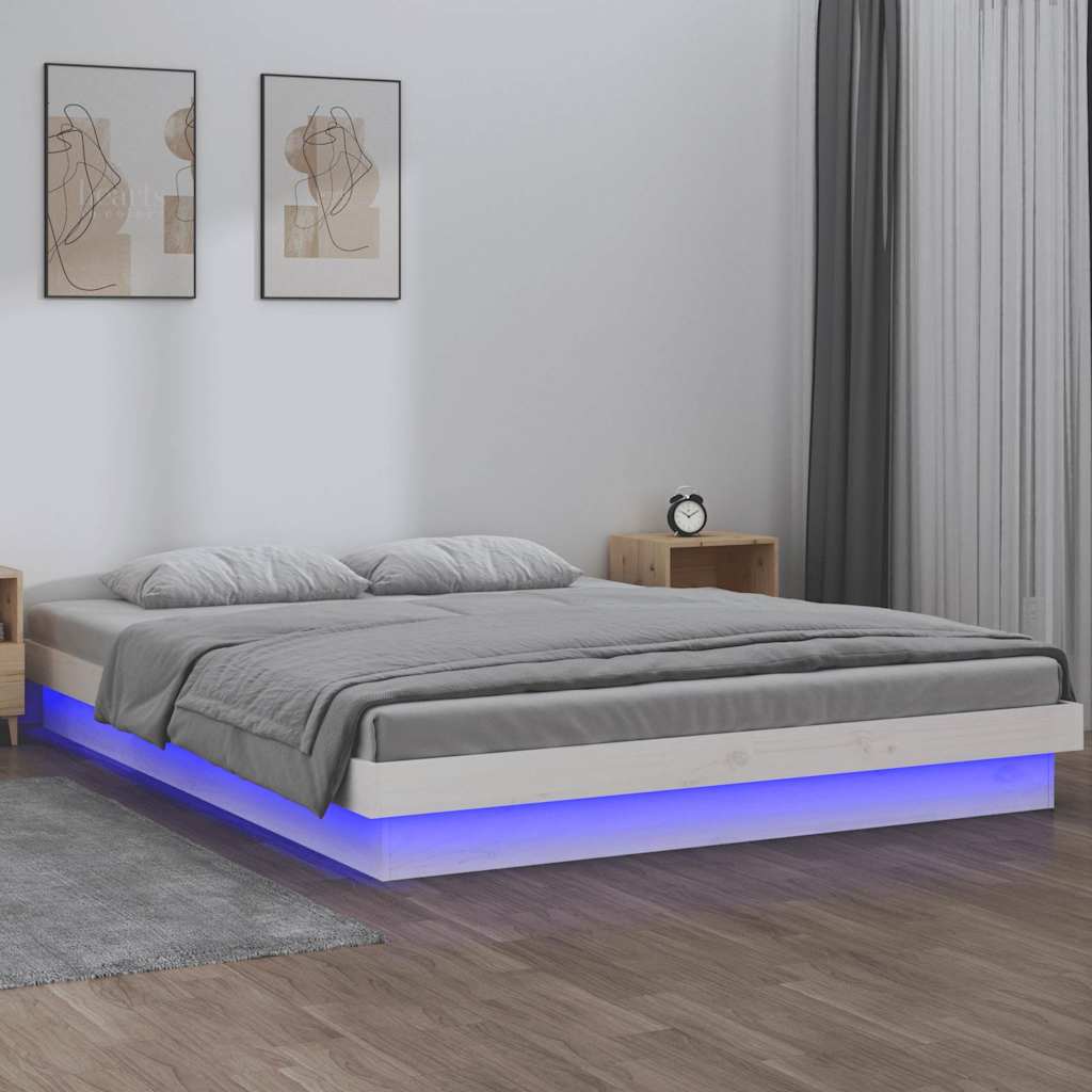 Vidaxl bedframe led massief hout wit 135x190 cm
