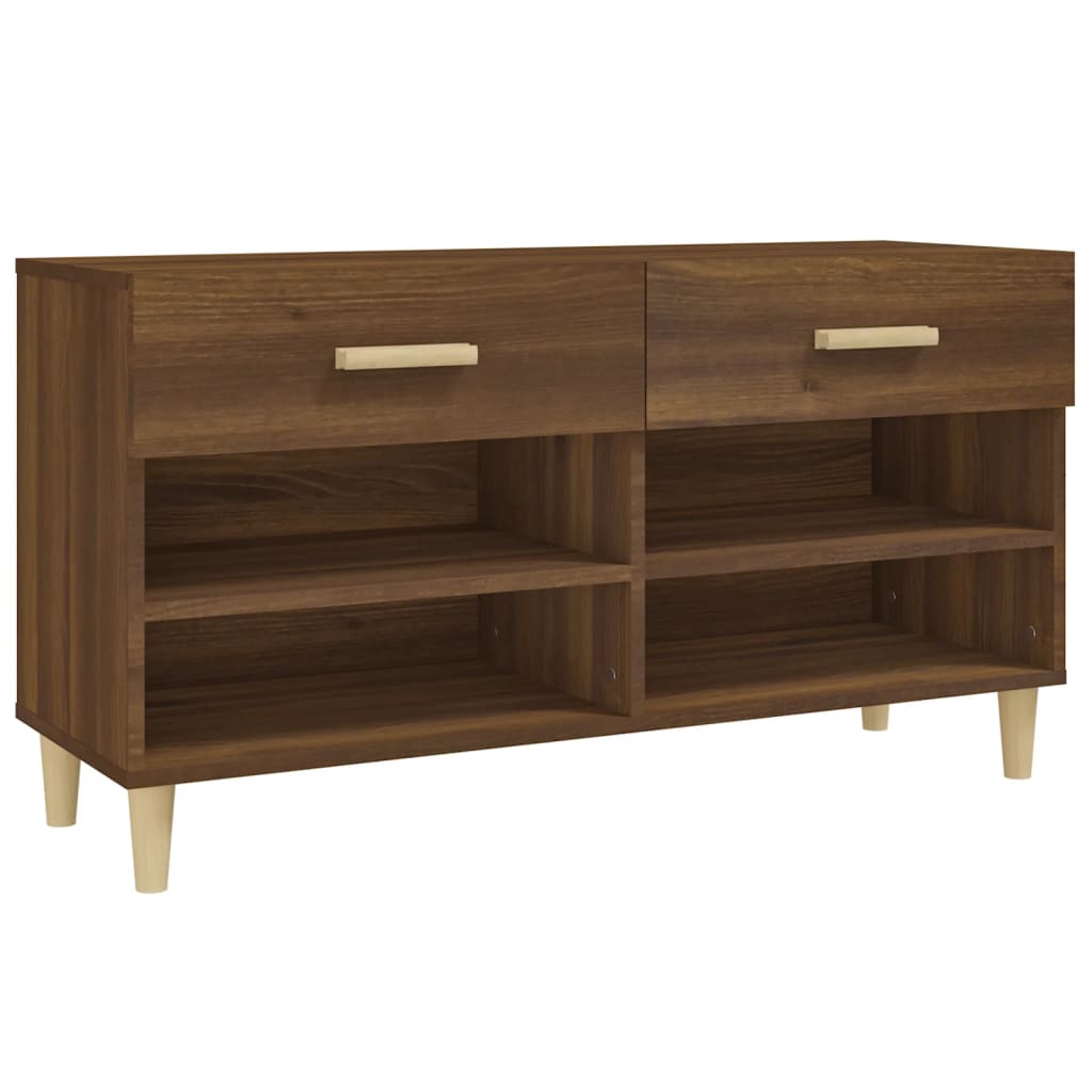 Vidaxl Shoe Cabinet 102x35x55 cm skåret træbrun eg farve