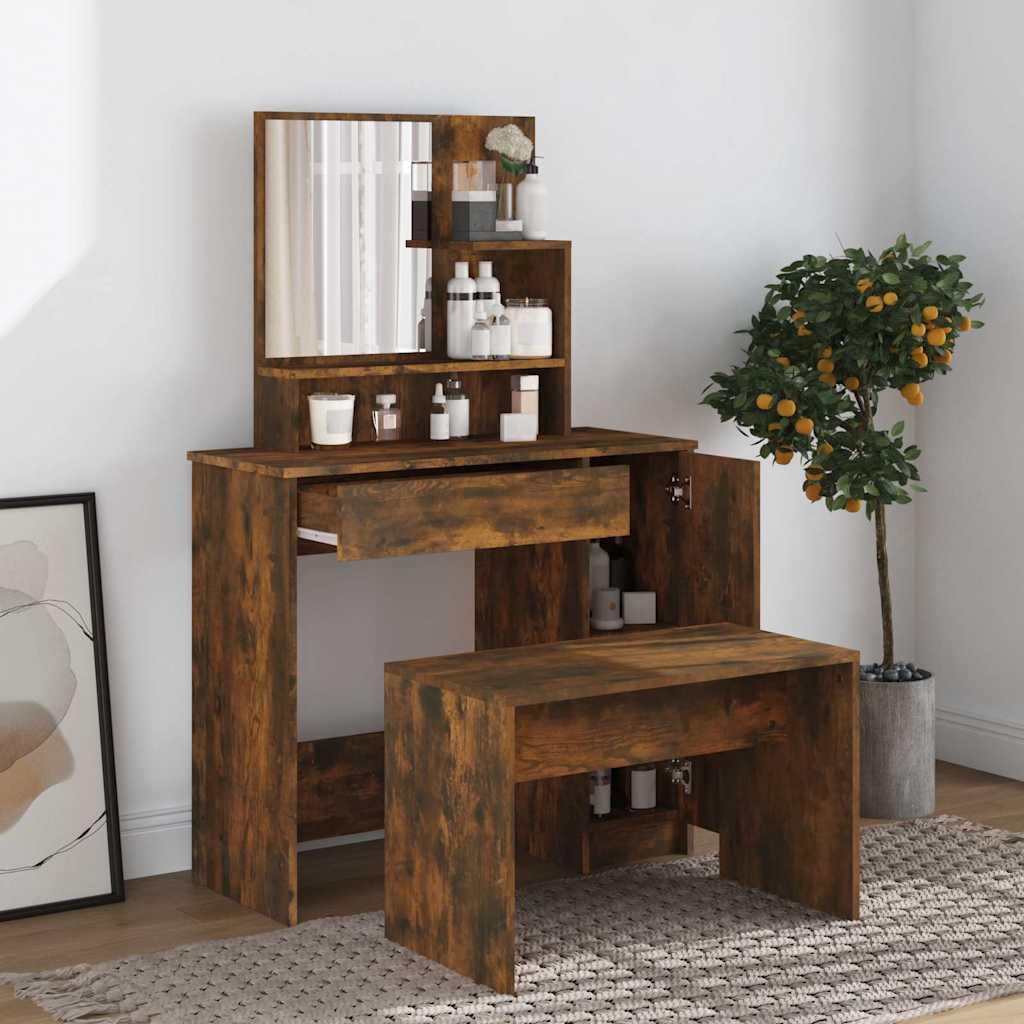 Vidaxl kaptafel met spiegel 86,5x35x136 cm gerookt eikenkleurig