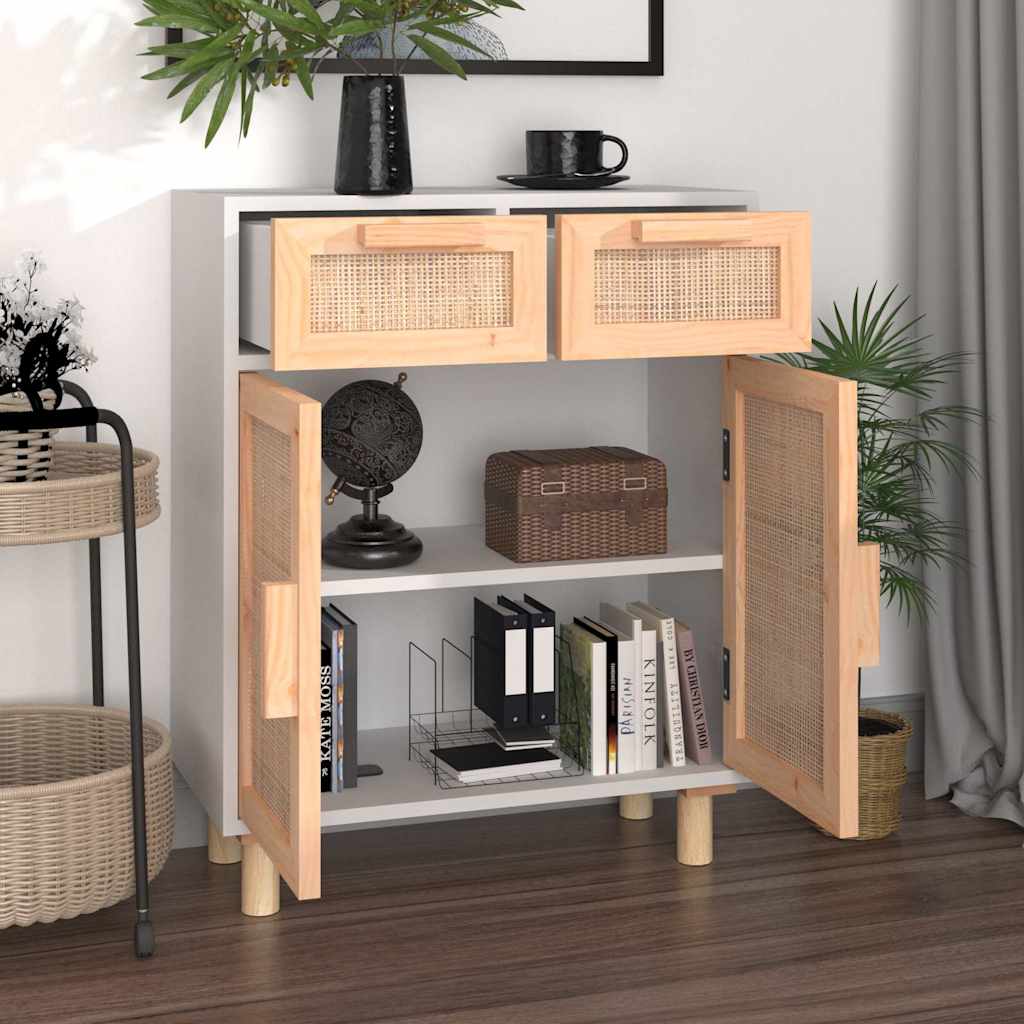 Vidaxl dressoir 60x30x75 cm massief grenenhout en rattan wit