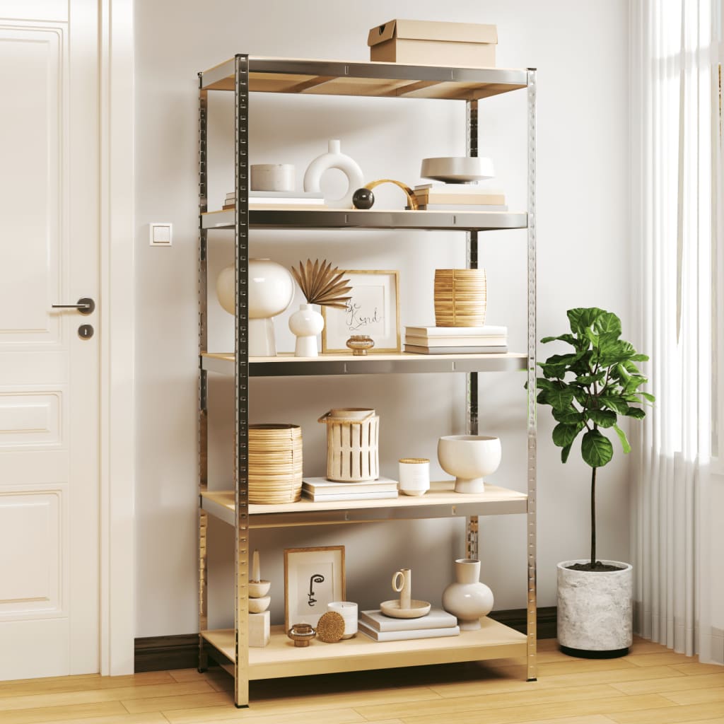 Vidaxl Storage Rack 5-lags stål og forarbejdet træ sølvfarvet