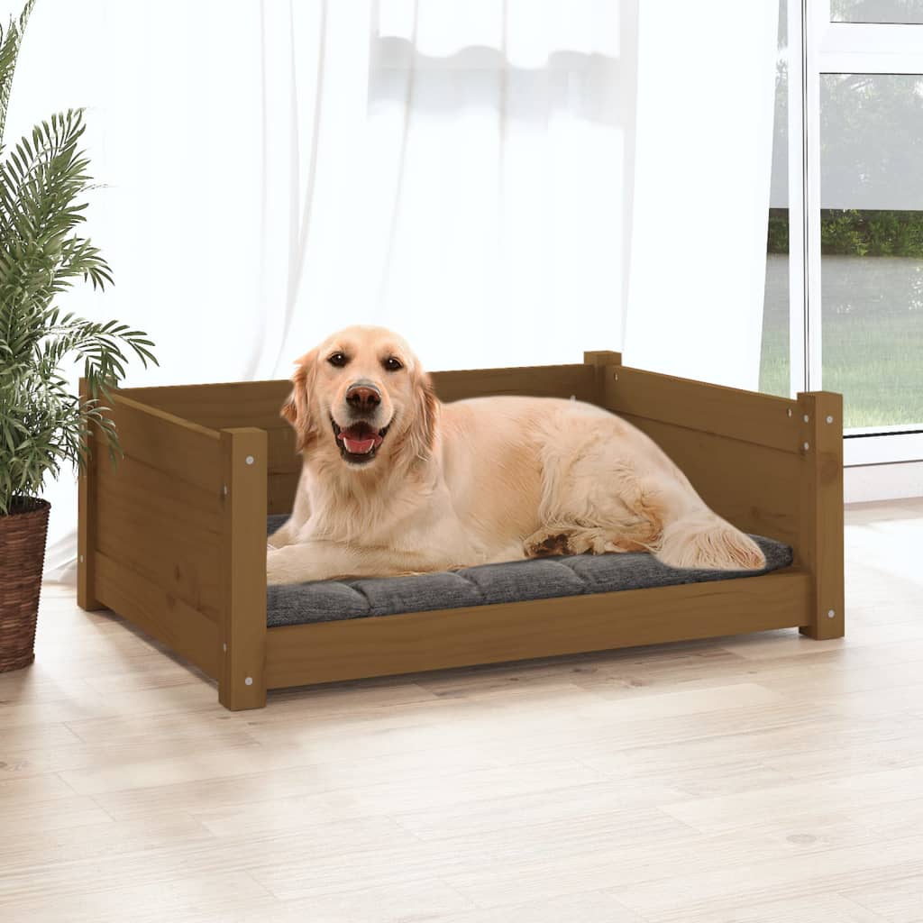 Vidaxl Dog Basket 75.5x55.5x28 cm Solid fyrretræ Honningbrun