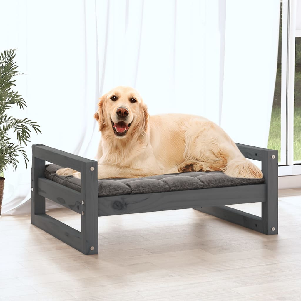 Vidaxl Dog Basket 75.5x55.5x28 cm Solid fyrretræ grå