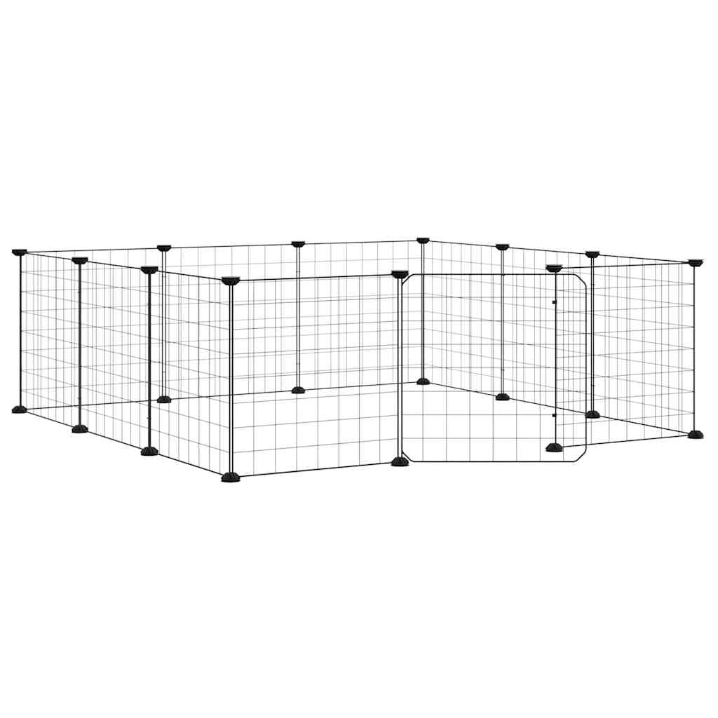 Vidaxxl kæledyrsbur med 12 paneler og dør, sort 35x35 cm stål