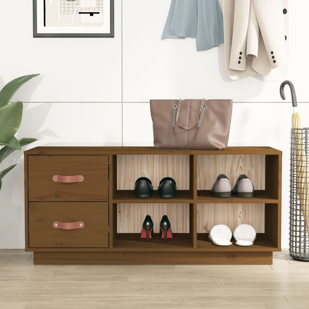 Vidaxl Shoes Bank 100x34x45 cm Solid fyrretræbrun