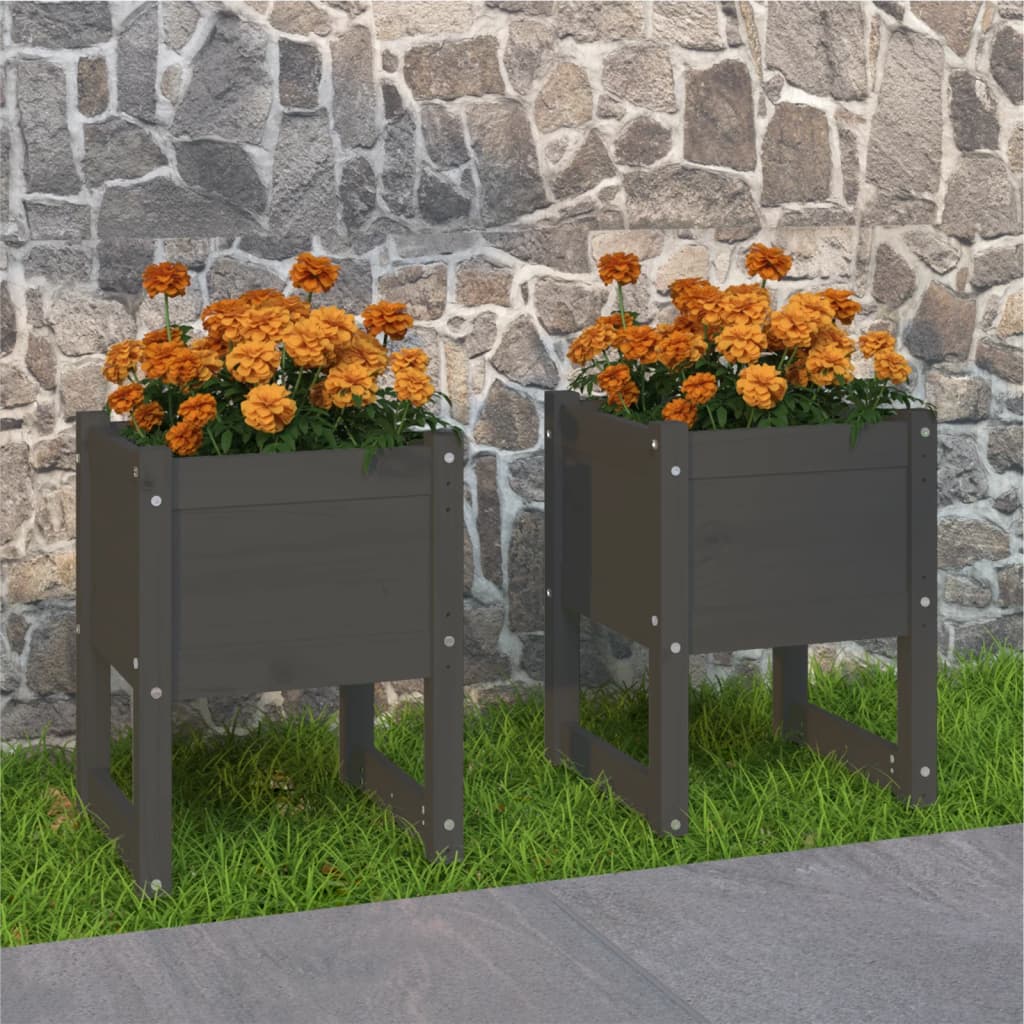 Vidaxl Planters 2 St 40x40x52,5 cm Solid fyrretræ grå grå