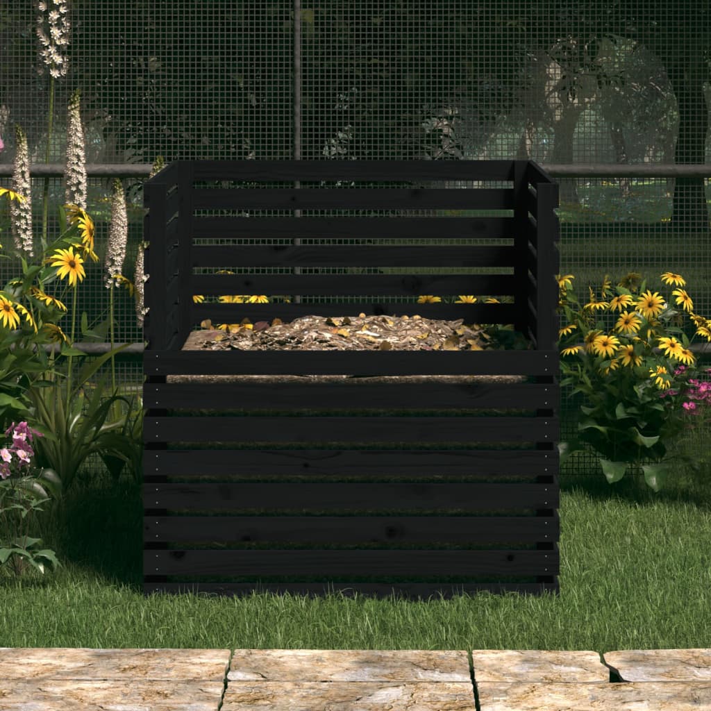 Vidaxl Compost Bin 100x100x102 cm Solid Pine Black