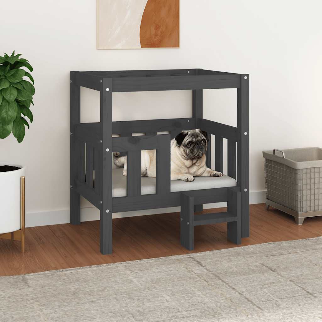 Vidaxxl hundeseng 65,5x50,5x70 cm massiv fyrretræ grå