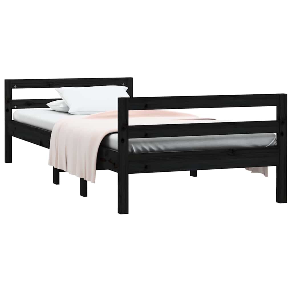 Vidaxl bedframe 75x190 cm massief grenenhout zwart