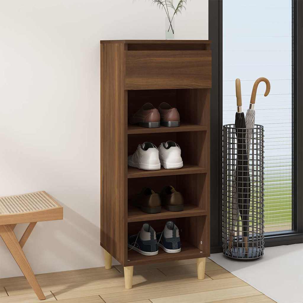 Vidaxl Shoe Cabinet 40x36x105 cm skåret træbrun eg farve