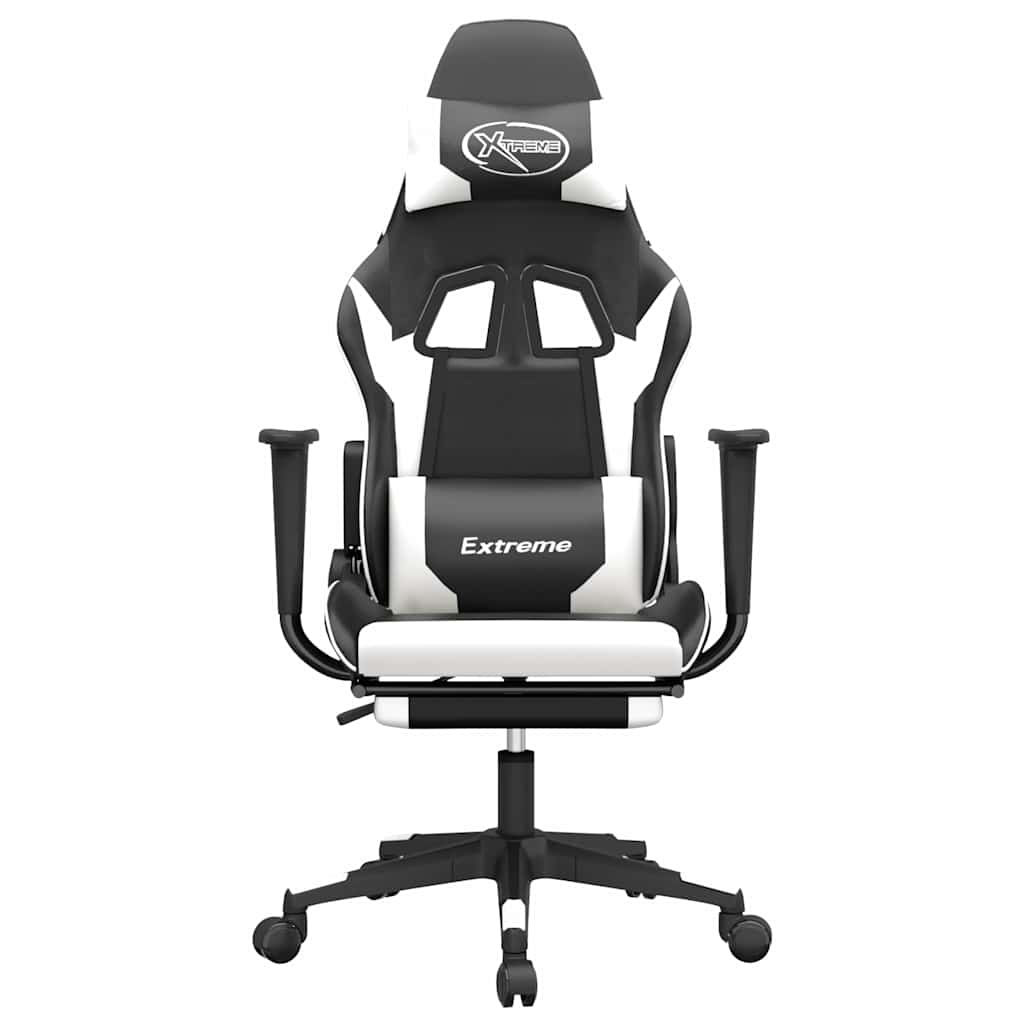 Vidaxl gamestoel met voetensteun kunstleer zwart en wit