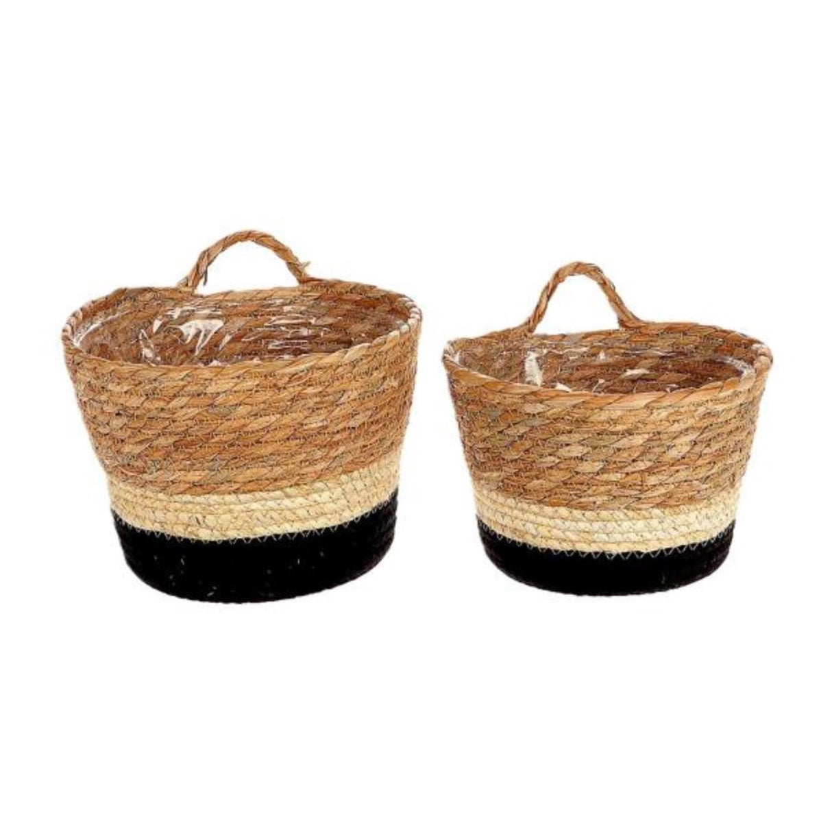 Hbx natural living hbx natrural living plantekurv med håndtag makka sæt a 2 ø18xh13cm ø20xh15cm